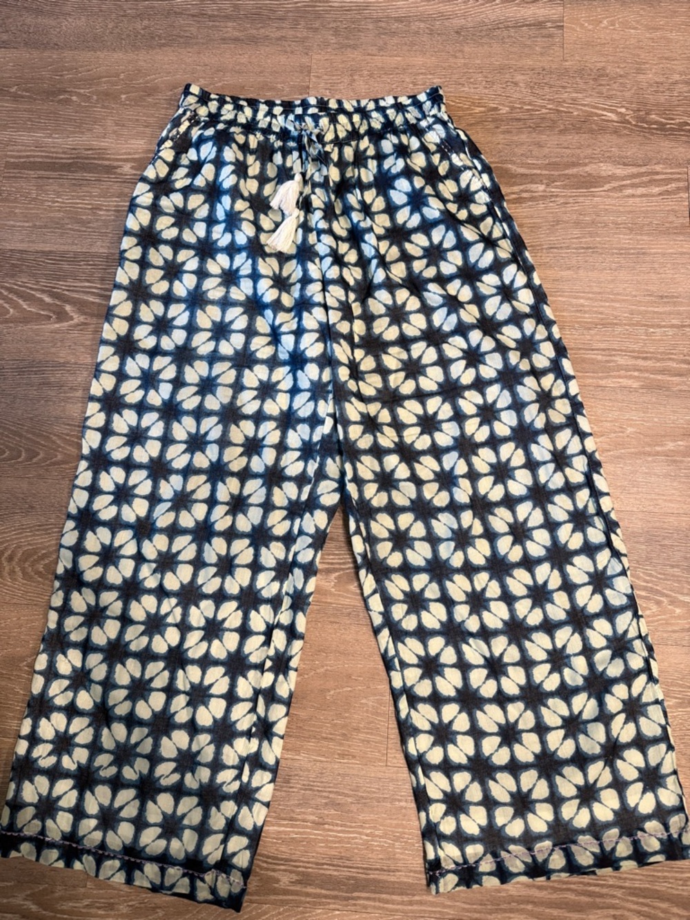 Dolma Blue & White Wide Leg Pants 100% Cotton Women’s Large L